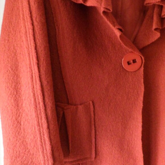 Vex Collection Women's 100% Wool Coat Orange Lined Pockets Button Closure Pleats - Picture 6 of 11